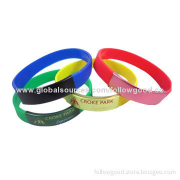 Custom Metal Attach Silicone Bracelet, Silk Print on Metal